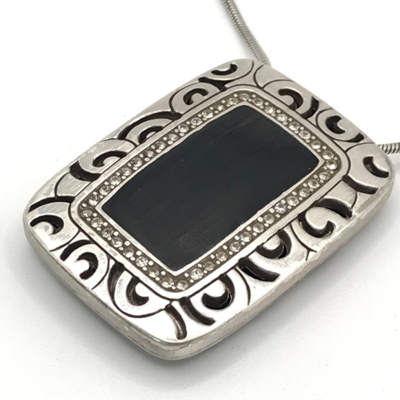 Brighton Pendant Necklace Satin Brushed Rhythms Silver Plate Reversible 17-18.5" - Picture 8 of 13